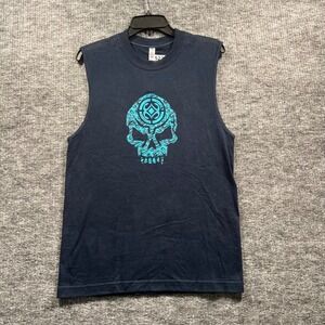 Maui Built Mens Small Navy Blue Teal Paisley Skull Muscle Tank Sleeveless Shirt